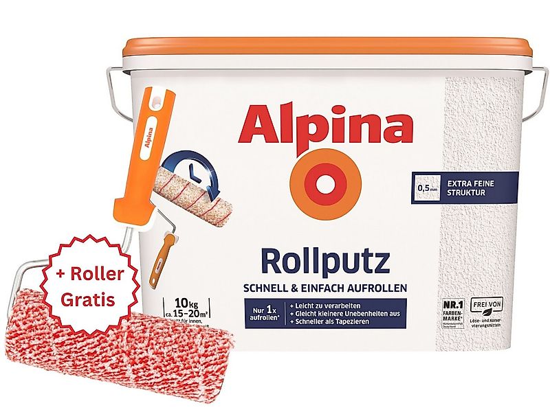 Alpina Dispersions-Silikatputz - SET - Rollputz 10KG + Roller gratis (Set) günstig online kaufen