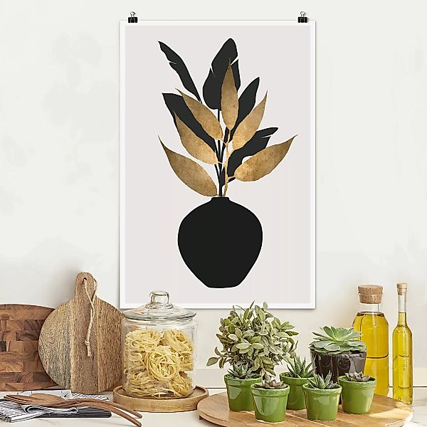 Poster Grafische Pflanzenwelt - Gold und Schwarz günstig online kaufen