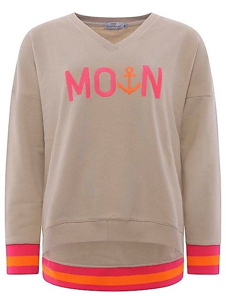 Zwillingsherz Sweatshirt mit V-Ausschnitt und aufgesticktem "Moin" in Neonf günstig online kaufen