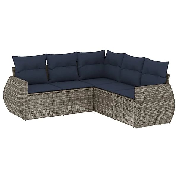 vidaXL 5-Tlg Gartensofa-Set mit Kissen Grau Polyrattan 3221350 günstig online kaufen