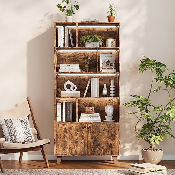 Flieks Bücherregal Hochschrank mit LED-Beleuchtung Mehrzweckschrank günstig online kaufen