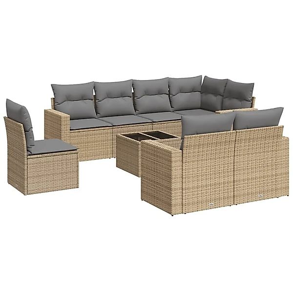 vidaXL 9-Tlg Garten-Sofagarnitur mit Kissen Beige Poly Rattan 3251586 günstig online kaufen