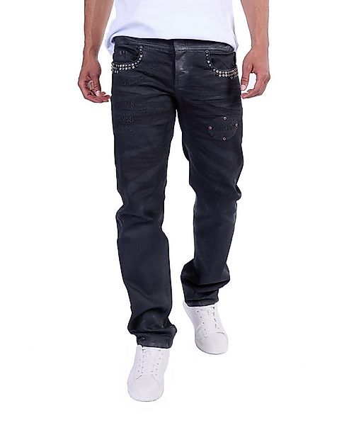KINGZ Regular-fit-Jeans Ausgefallene KINGZ Herren Nieten Jeans Schwarz XL günstig online kaufen