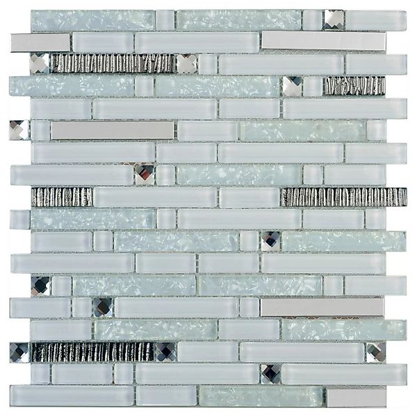 Mosaik Glas & Stein Crystal Silver Brick 30 cm x 30 cm günstig online kaufen