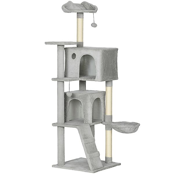 PawHut Kratzbaum, 160 cm hoch Katzenbaum mit 2 Höhlen, Korb, Hängematte, 2 günstig online kaufen