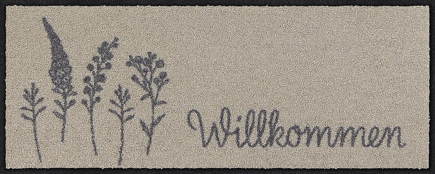 Salonloewe Fußmatte Fußabtreter klein 30x75 Willkommen Wiese grau, Läufer M günstig online kaufen