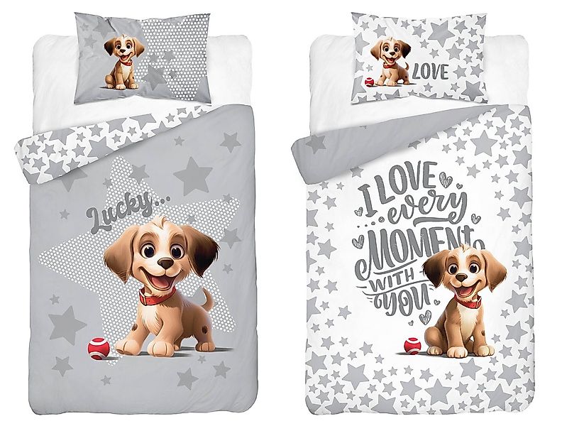 Häßler Homefashion Babybettwäsche Set süßer Hund 2tlg. 50% Vsikose/50% Baum günstig online kaufen