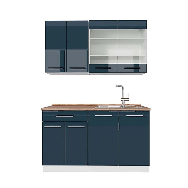 Vicco Fame-Line Küchenschränke Dunkelblau Hochglanz/Weiß 140 cm AP Eiche günstig online kaufen