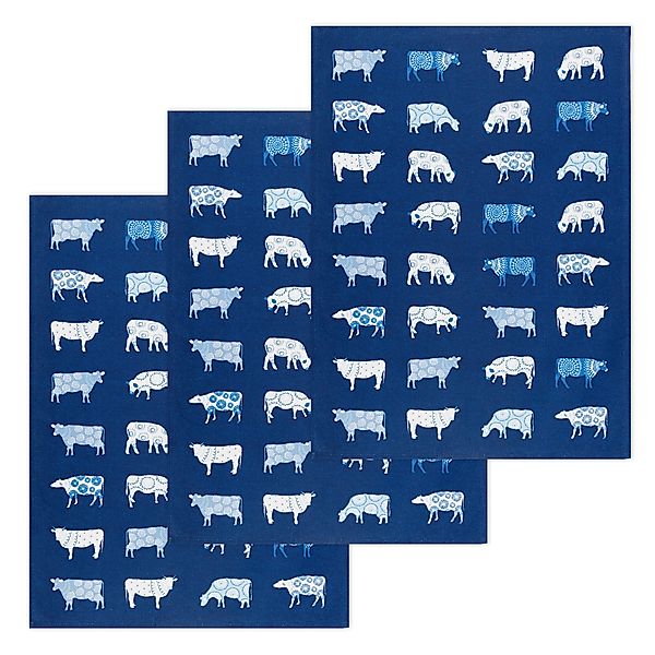 Kracht Geschirrtuch Kühe Blau, (Set, 3-tlg., günstig online kaufen