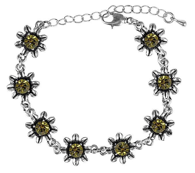 Trachtenland Armband Silbernes Strass Armband mit Blüten - Olivgrün günstig online kaufen