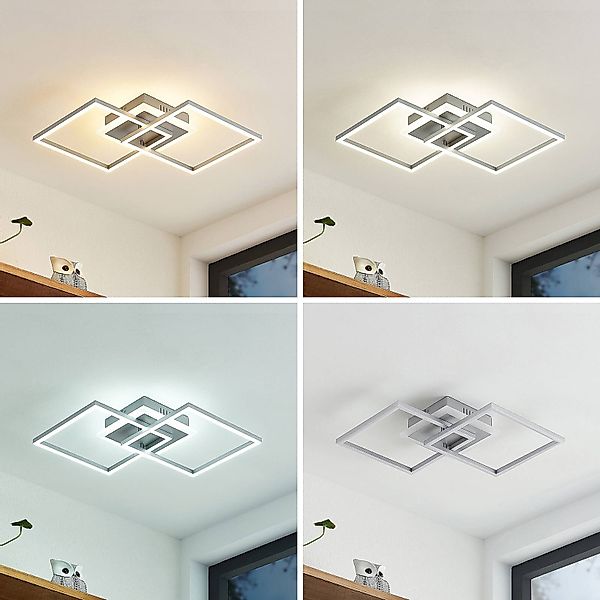 Lindby LED-Deckenlampe Fjardo, eckig, silber, CCT, Remote günstig online kaufen