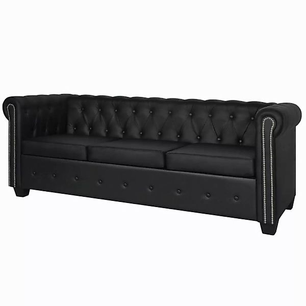 Chesterfield Sofa 3-sitzer Kunstleder Schwarz günstig online kaufen