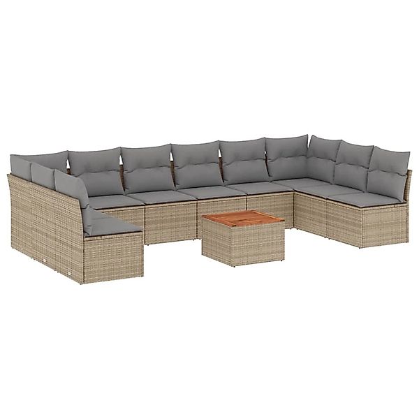 vidaXL 11-Tlg Garten-Sofagarnitur mit Kissen Beige Poly Rattan 3256129 günstig online kaufen