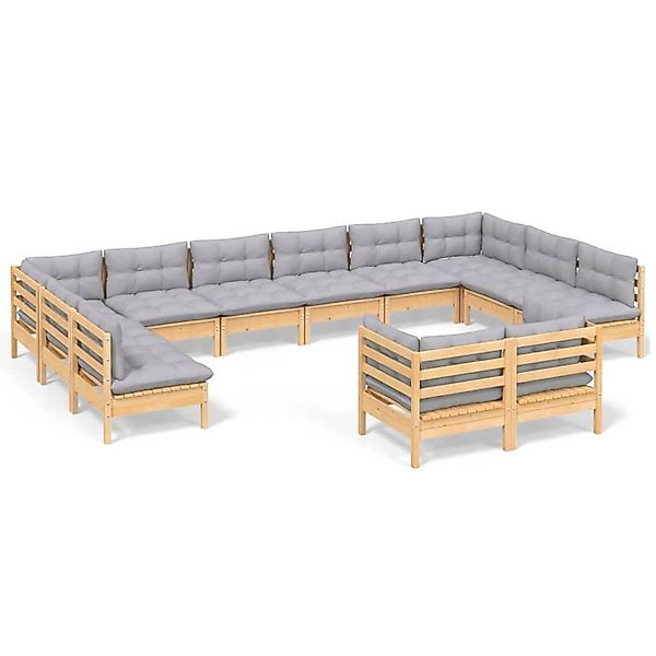 vidaXL 12-Tlg Garten-Lounge-Set mit Grauen Kissen Kiefer Massivholz 3097270 günstig online kaufen