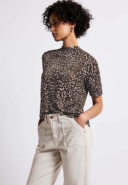 STREET ONE T-Shirt, mit Animal Print und in Leinen-Optik günstig online kaufen