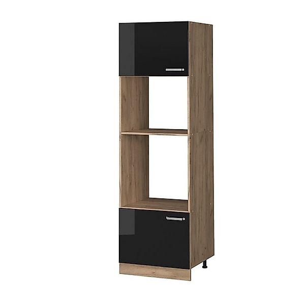 Vicco Mikrowellenschrank R-Line Schwarz Hochglanz/Goldkraft Eiche 60 cm günstig online kaufen