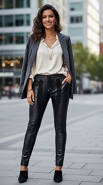 Bas Bleu Leggings komfortable Mid-Waist-Lederoptik Hose günstig online kaufen