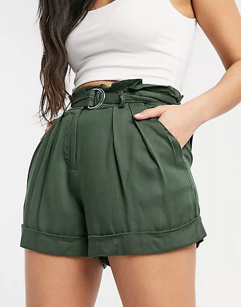 Oasis – Shorts in Khaki mit Gürtel mit D-Schnalle-Grün günstig online kaufen