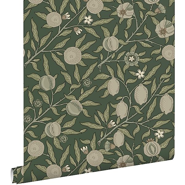 ESTAhome Tapete Exotischen Früchten Und Blättern Dunkelgrün Und Taupe 50 X günstig online kaufen