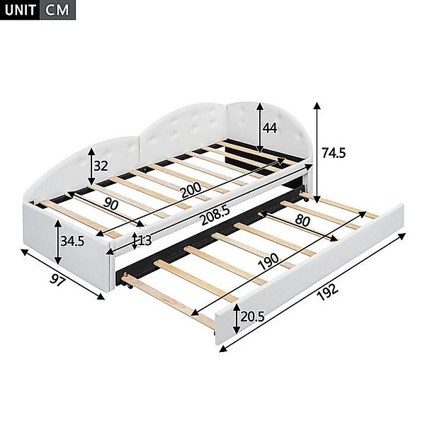 Flieks Daybett, Schlafsofa Polsterbett Einzelbett 90x200cm mit Ausziehbett günstig online kaufen