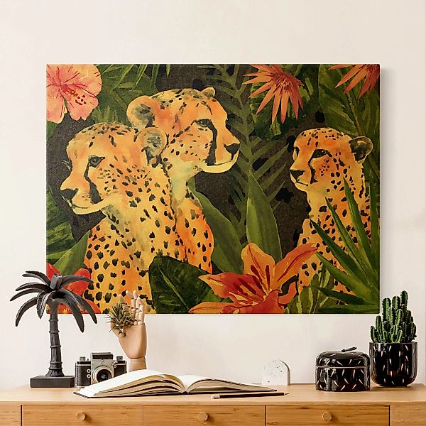 Leinwandbild Gepardentrio im Dschungel günstig online kaufen