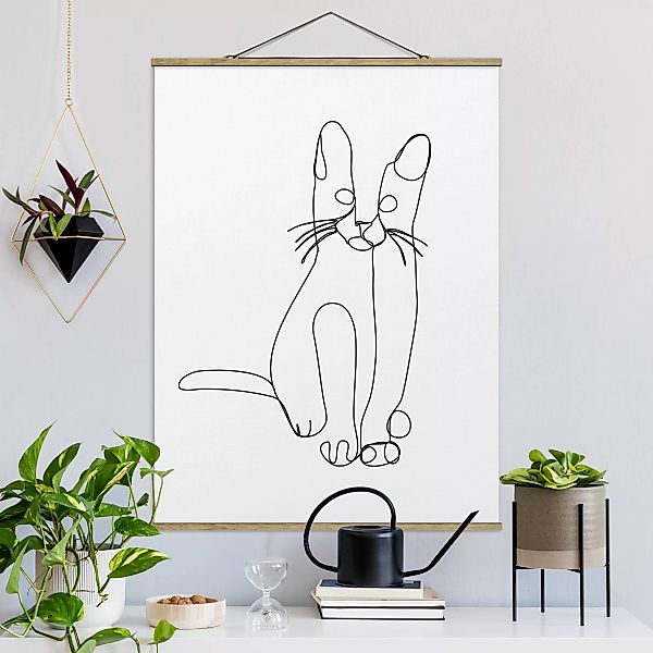Stoffbild Tiere mit Posterleisten - Hochformat Katze Line Art günstig online kaufen
