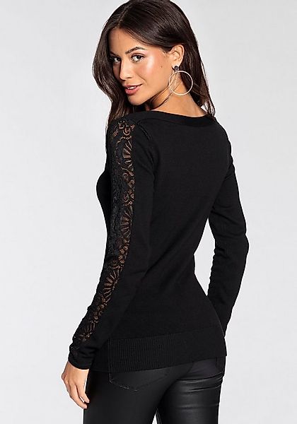 Melrose Strickpullover mit U-Boot Ausschnitt und Spitzenärmeln günstig online kaufen