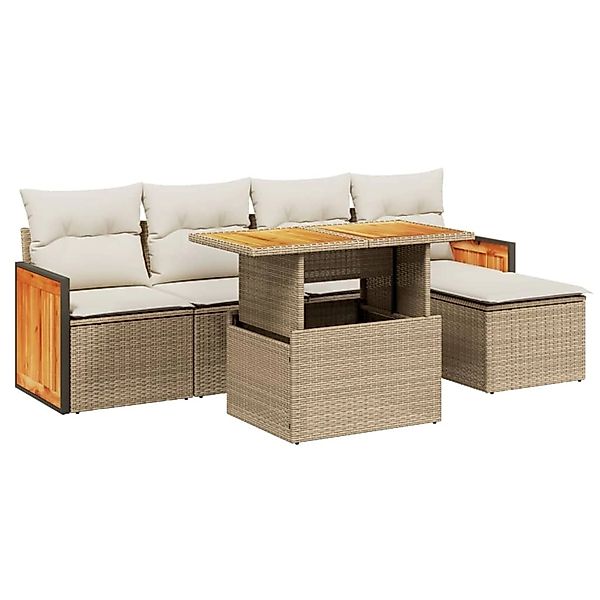 vidaXL 6-Tlg Garten-Sofagarnitur mit Kissen Beige Poly Rattan 3273935 günstig online kaufen