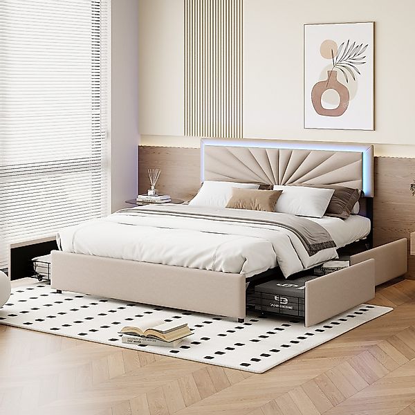 PXloue Polsterbett LED Doppelbett mit 4 günstig online kaufen