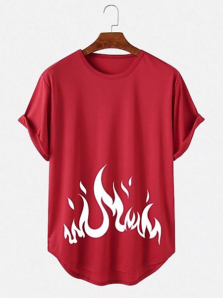 Herren Flame Print O-Neck Kurzarm Light Casual High Low T-Shirts günstig online kaufen