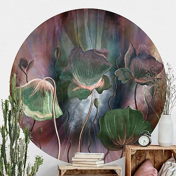 Runde Tapete selbstklebend Blumen in mystischen Farben günstig online kaufen