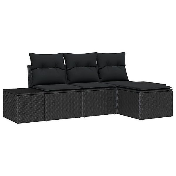 vidaXL Loungesofa 4-tlg. Garten-Sofagarnitur mit Kissen Schwarz Poly Rattan günstig online kaufen
