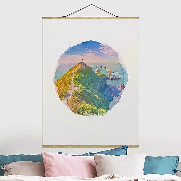Stoffbild Strand mit Posterleisten - Hochformat Wasserfarben - Nugget Point günstig online kaufen