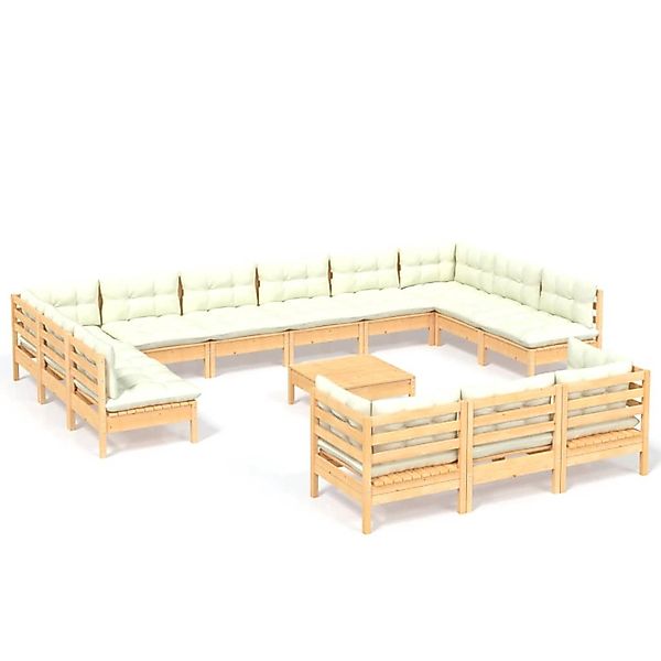 vidaXL 14-tlg Garten-Lounge-Set mit Creme Kissen Kiefernholz günstig online kaufen