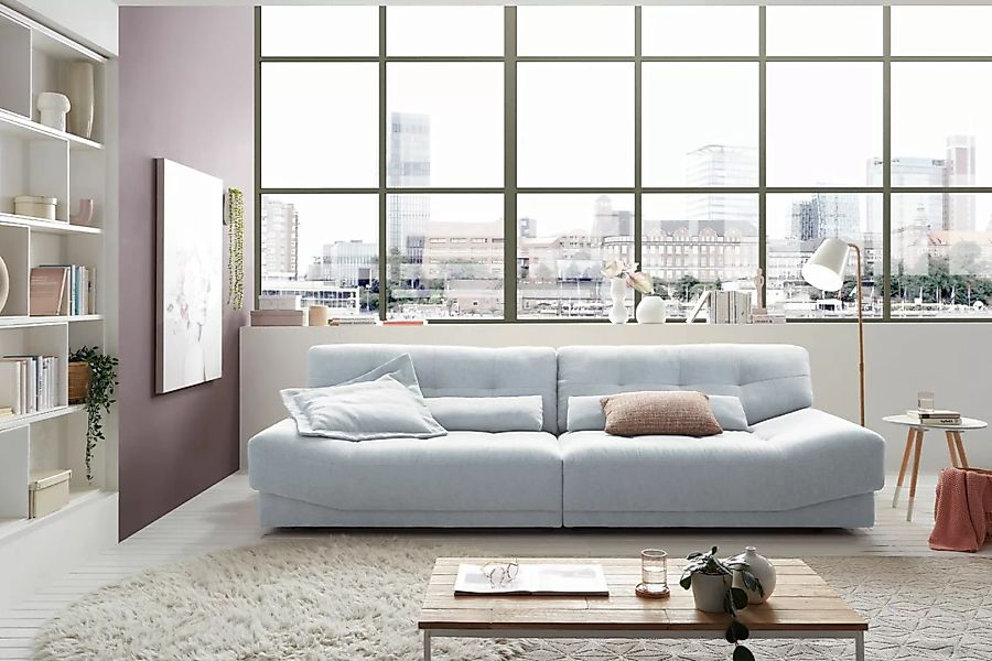 KAWOLA Sofa MOZZA 3-Sitzer Stoff hellblau günstig online kaufen