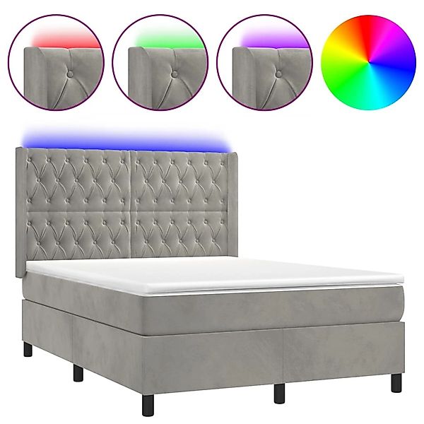 vidaXL Boxspringbett mit Matratze & LED Hellgrau 140x200 cm Samt 3139745 günstig online kaufen