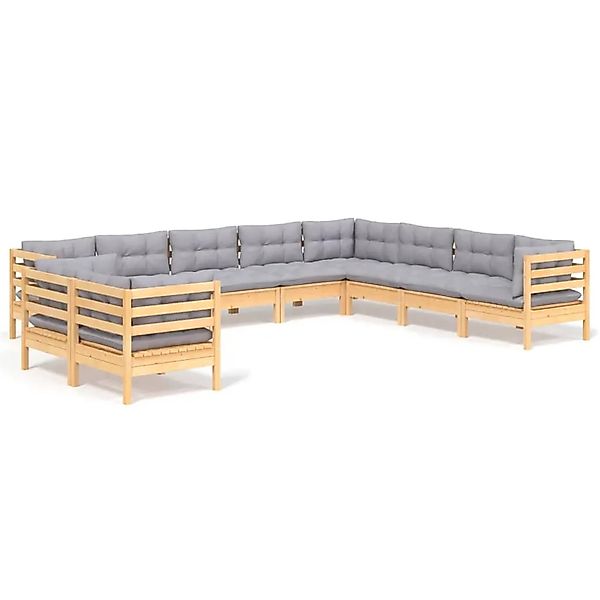 vidaXL 10-Tlg Garten-Lounge-Set mit Grauen Kissen Massivholz Kiefer 3096910 günstig online kaufen