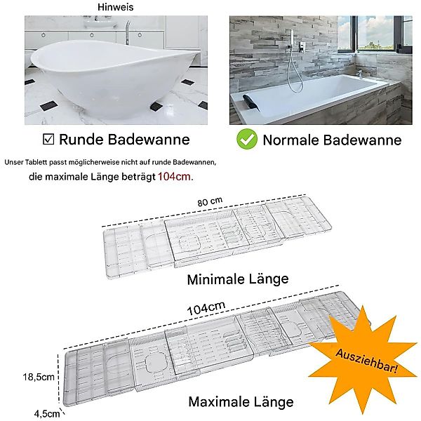 SURFOU Badewannenablage Badewannenbrett aus transparentem Kunststoff günstig online kaufen