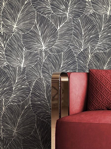 Newroom Vliestapete, Schwarz Tapete Floral Dschungel günstig online kaufen