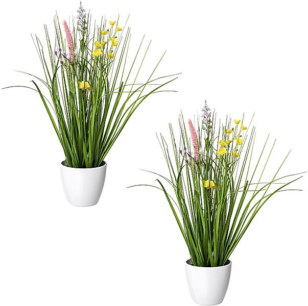 Kunstgras Blüten-Gras-Mix, Creativ green, Höhe 41 cm, in weißer Kunststoffs günstig online kaufen