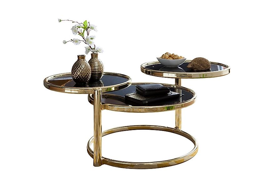 KADIMA DESIGN Satztisch Couchtisch mit 3 Tischplatten Schwarz / Gold 58 x 4 günstig online kaufen