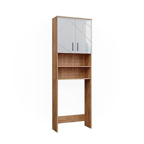 Vicco Waschmaschinenschrank Irma Weiß Hochglanz/Goldkraft Eiche 64 x 191 cm günstig online kaufen