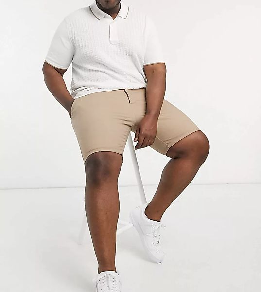 ASOS DESIGN Plus – Schmal geschnittene Chino-Shorts in Stone-Neutral günstig online kaufen