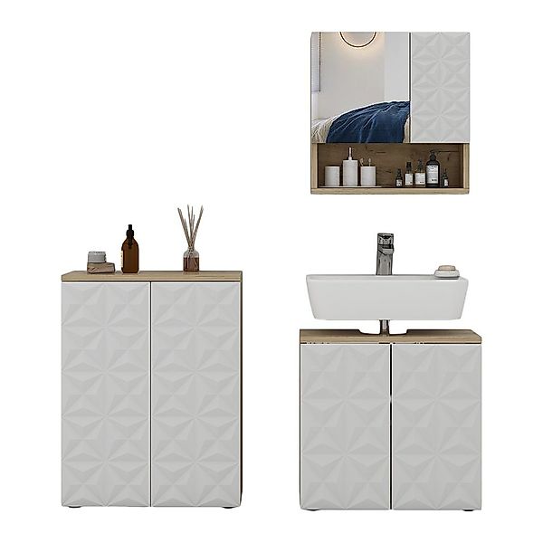 Vicco Badmöbel-Set Edge, Weiß/Eiche, 3 Teile, günstig online kaufen