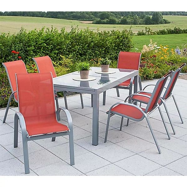 Gartenmöbel Set 7-teilig, Gartentisch 140cm bis 200cm 6x Stühle terracotta günstig online kaufen