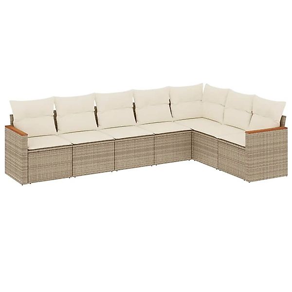 vidaXL 7-Tlg Garten-Sofagarnitur mit Kissen Beige Poly Rattan 3258432 günstig online kaufen