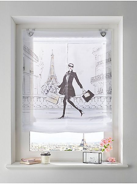 Rollo Raffrollo, heine, transparent, Ösen mit Fensterhaken günstig online kaufen