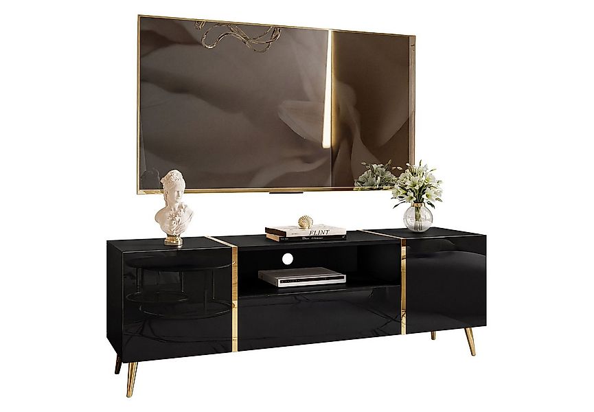 Lookway Lowboard ONYX TV-Schrank auf goldenen Beinen Hochglanz 158 cm günstig online kaufen