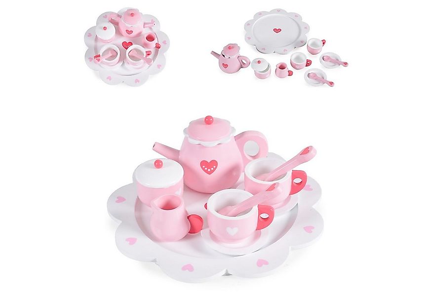 Moni Spielgeschirr Kinder Teeservice Herz 005, Holz 10-teilig, Kanne, Tasse günstig online kaufen