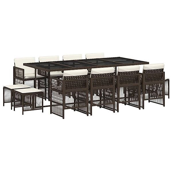 vidaXL 13-Tlg Garten-Essgruppe mit Kissen Braun Poly Rattan 3210981 günstig online kaufen